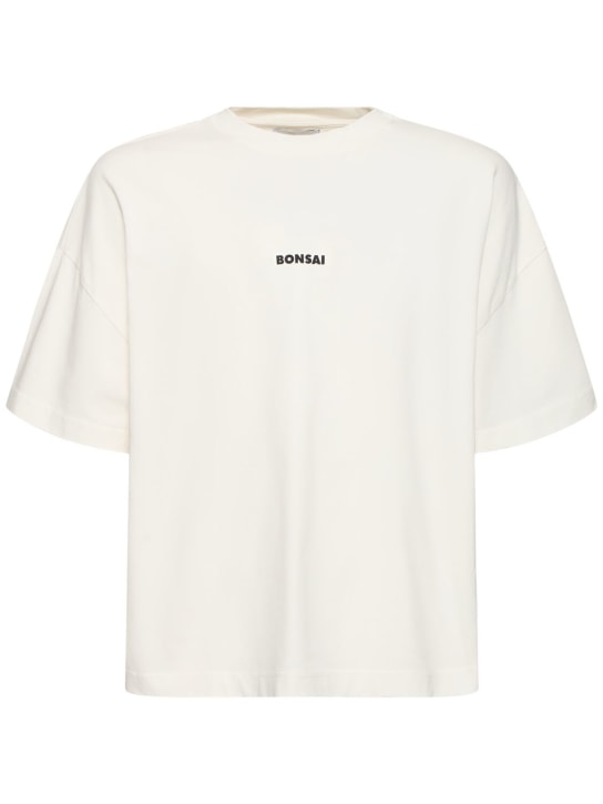 Bonsai: Logo print oversize cotton t-shirt - Beyaz/Siyah - men_0 | Luisa Via Roma
