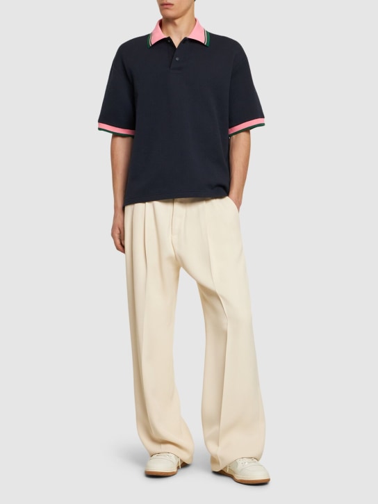 Gucci: GG detail jacquard polo shirt - Navy - men_1 | Luisa Via Roma