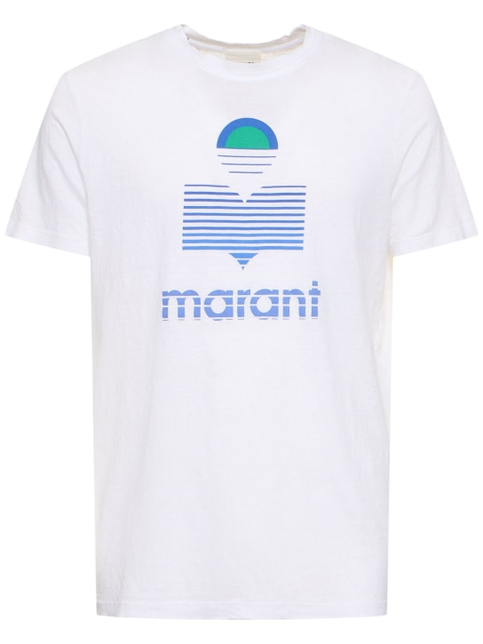 Marant: Camiseta de jersey de lino con logo - Blanco - men_0 | Luisa Via Roma