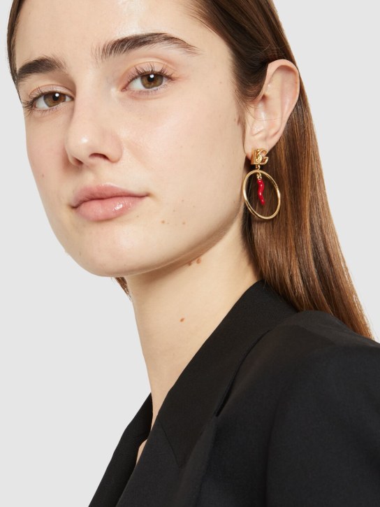 Dolce&Gabbana: DG logo & charm hoop earrings - Gold/Red - women_1 | Luisa Via Roma