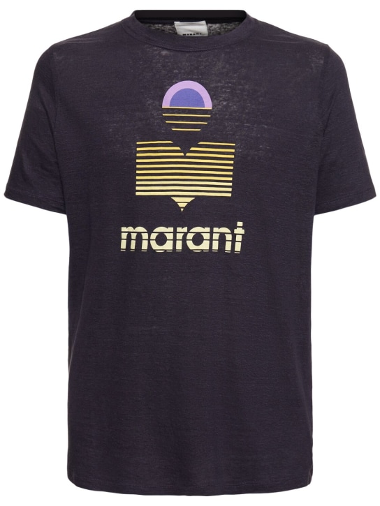 Marant: T-Shirt aus Leinenjersey mit Logo - Schwarz - men_0 | Luisa Via Roma