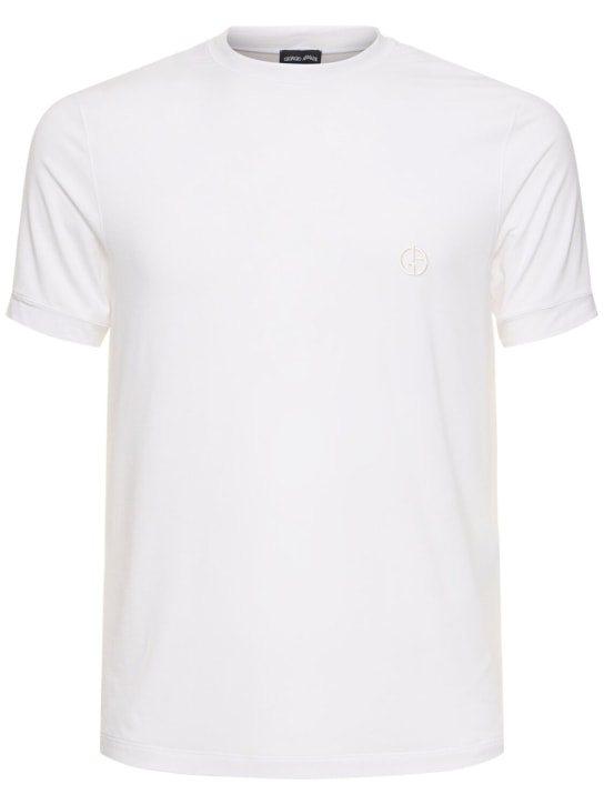 Giorgio Armani: 丝光粘胶纤维平纹针织T恤 - Optic White - men_0 | Luisa Via Roma