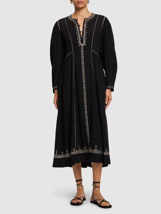 Marant Etoile: Pippa 자수 코튼 카프탄 드레스 - 블랙 - women_1 | Luisa Via Roma