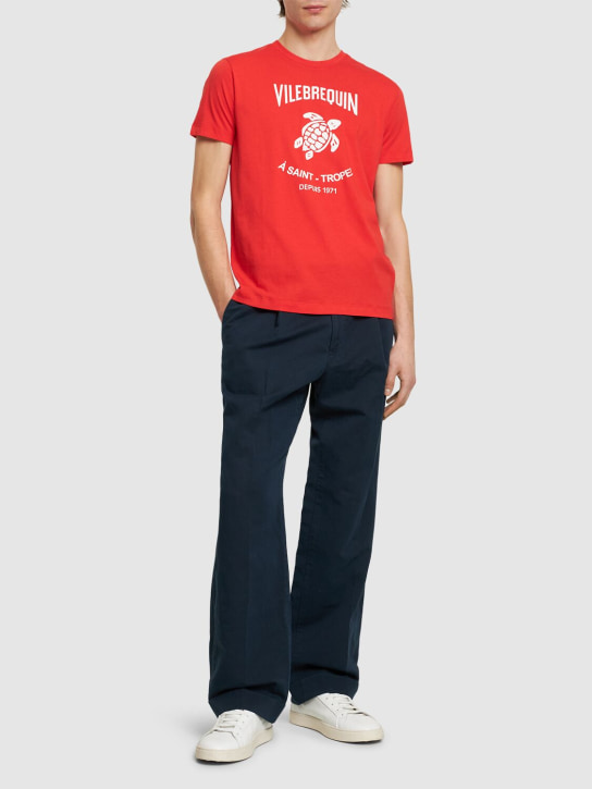VILEBREQUIN: T-shirt en jersey de coton à imprimé logo - Rouge - men_1 | Luisa Via Roma