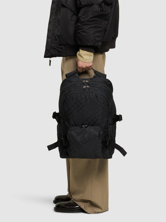 Burberry: Check print jacquard backpack - Black - men_1 | Luisa Via Roma