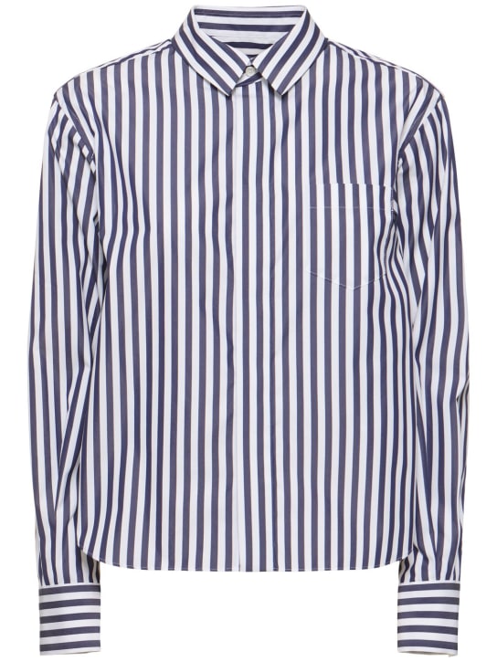Sacai: Cotton poplin & nylon twill shirt - Blue Stripes - women_0 | Luisa Via Roma