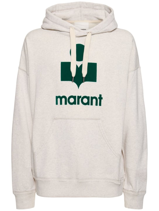 Marant: Miley flocked logo cotton blend hoodie - White/Green - men_0 | Luisa Via Roma