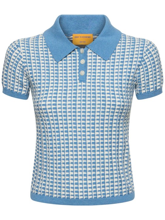 Guest In Residence: Gingham-Poloshirt aus geschrumpfter Baumwolle - Blau/Creme - women_0 | Luisa Via Roma
