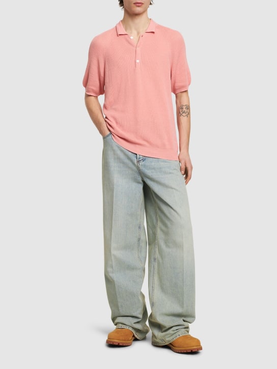 Laneus: 棉质针织短袖POLO衫 - 粉色 - men_1 | Luisa Via Roma