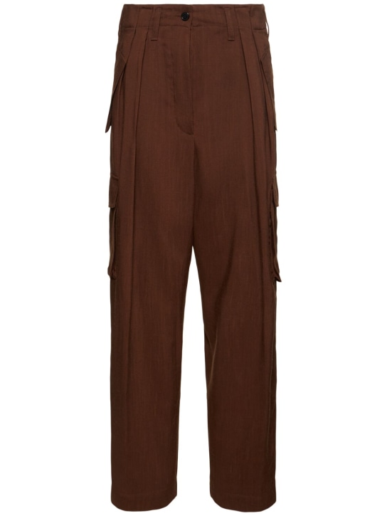 Dries Van Noten: 光滑粘胶纤维工装裤 - 棕色 - women_0 | Luisa Via Roma
