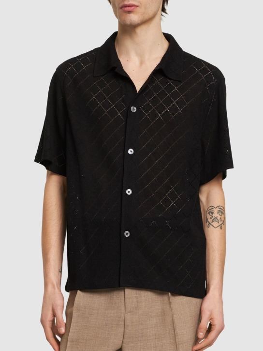 Dunst: Unisex crochet short sleeve shirt - Siyah - men_1 | Luisa Via Roma