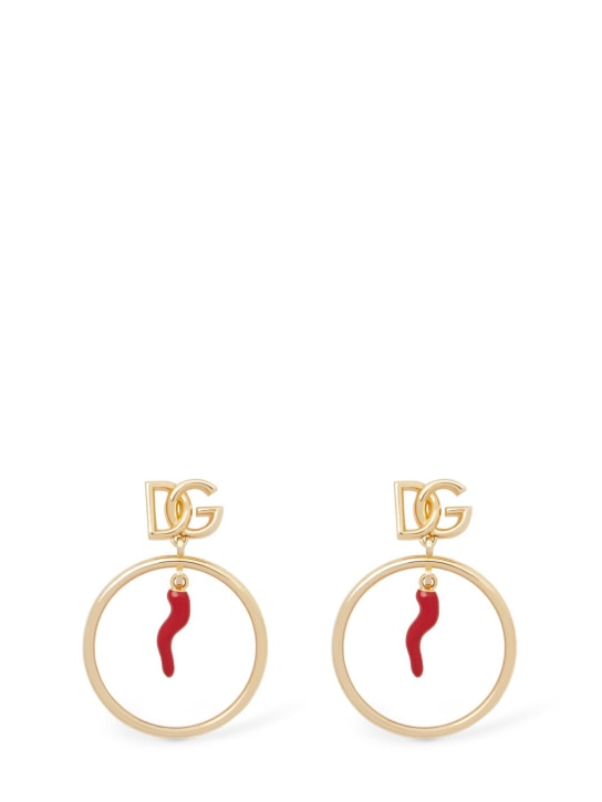Dolce&Gabbana: DG logo & charm hoop earrings - Gold/Red - women_0 | Luisa Via Roma