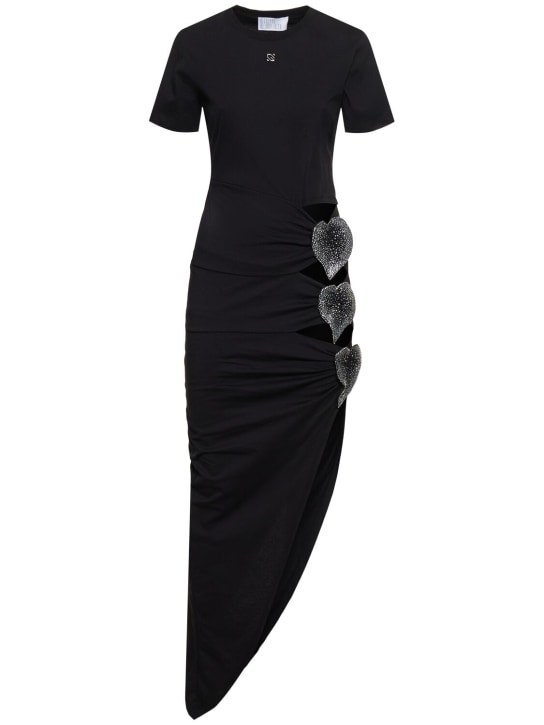 Giuseppe Di Morabito: Cotton jersey maxi dress w/ slit - Black - women_0 | Luisa Via Roma
