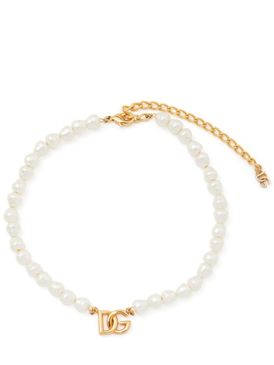 Dolce&Gabbana: Halsband mit DG-Logo - Weiß/Gold - women_0 | Luisa Via Roma