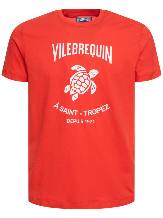VILEBREQUIN: T-shirt en jersey de coton à imprimé logo - Rouge - men_0 | Luisa Via Roma