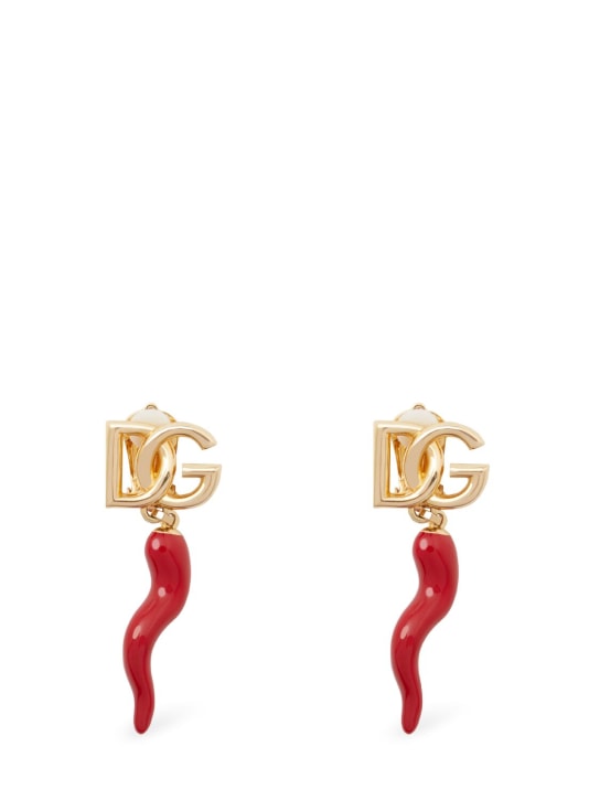 Dolce&Gabbana: Ohrringe „DG“ - Gold/Rot - women_0 | Luisa Via Roma