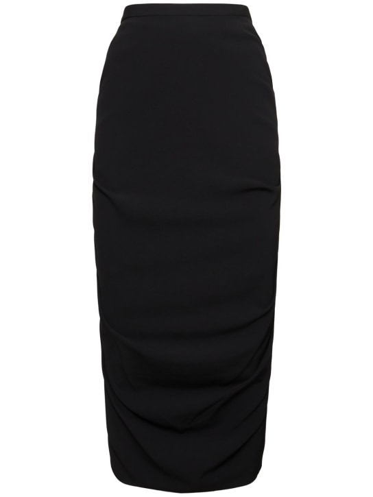 Dries Van Noten: Fluid wool blend draped midi skirt - Black - women_0 | Luisa Via Roma