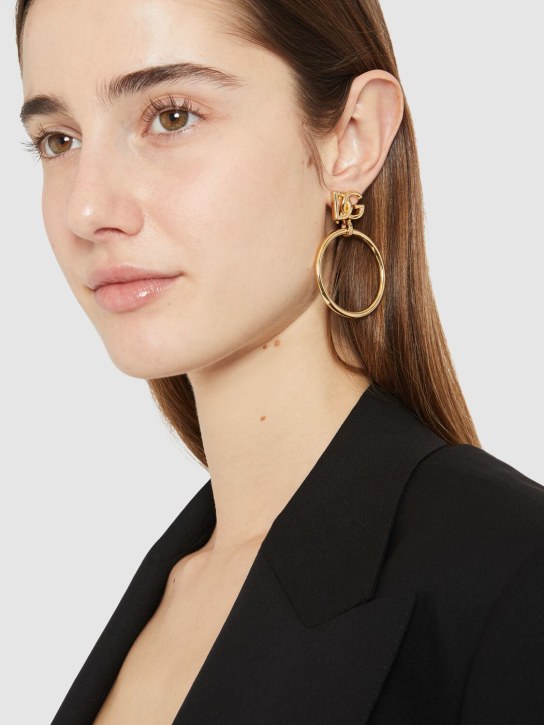 Dolce&Gabbana: DG logo hoop earrings - Altın Rengi - women_1 | Luisa Via Roma