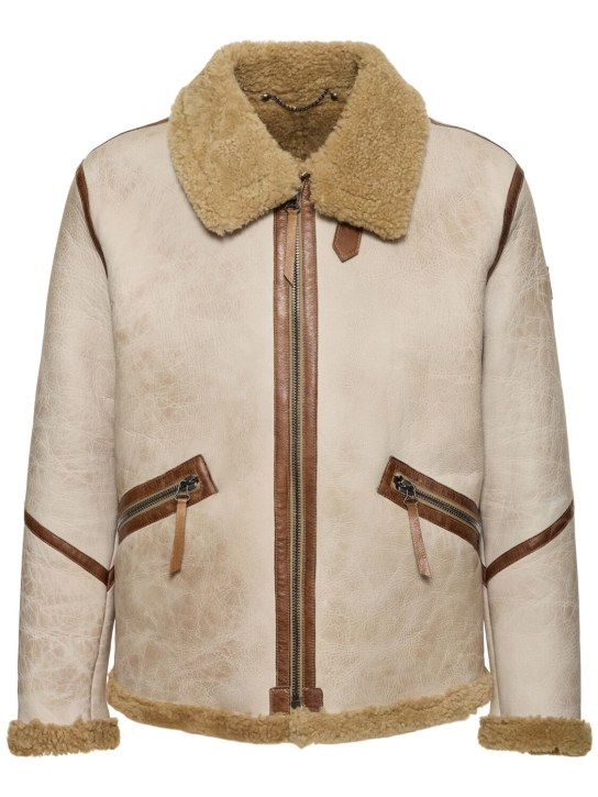 Belstaff: Shearling jacket - Brown/Beige - men_0 | Luisa Via Roma