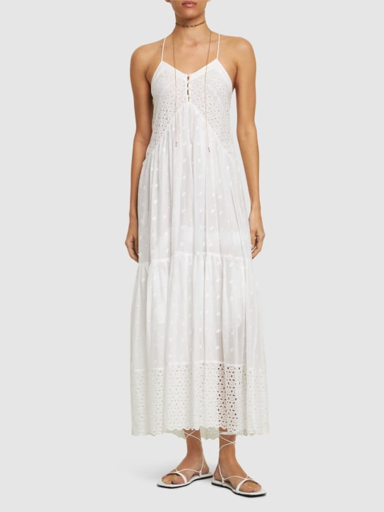 Marant Etoile: Sabba cotton maxi dress w/ embroidery - Beyaz - women_1 | Luisa Via Roma