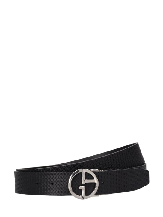 Giorgio Armani: GA buckle reversible leather belt - Siyah - men_0 | Luisa Via Roma