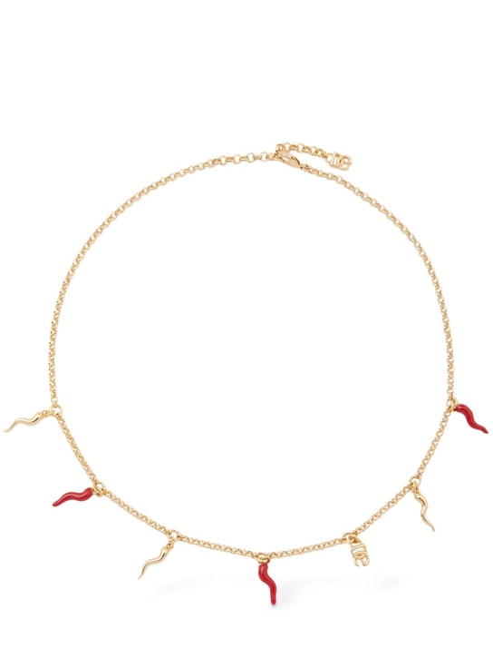 Dolce&Gabbana: Collar con colgante y logo - Oro/Rojo - women_0 | Luisa Via Roma