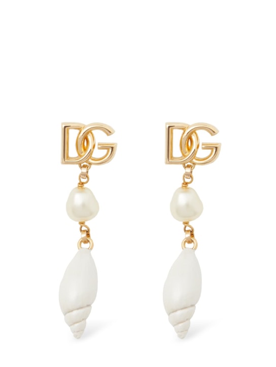 Dolce&Gabbana: Ohrringe mit DG-Logo und Muschelanhänger - Weiß/Gold - women_0 | Luisa Via Roma