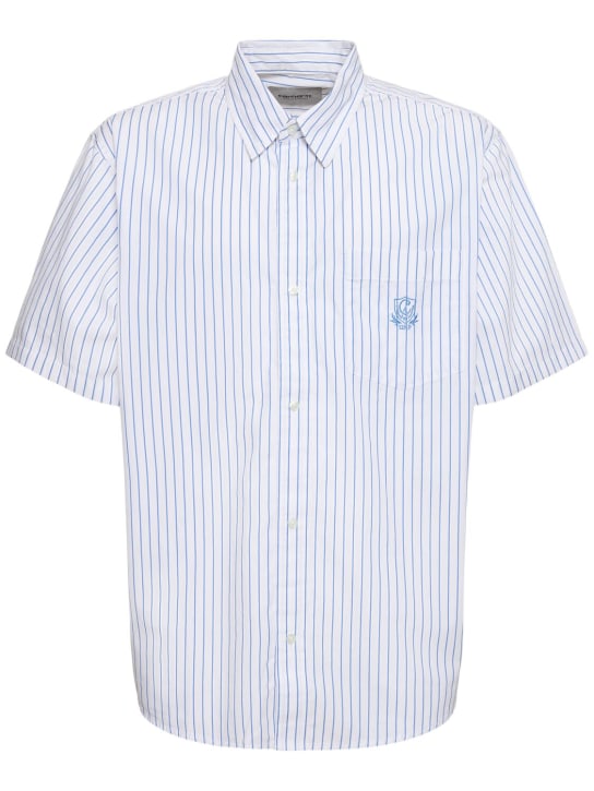 Carhartt WIP: Short sleeve Linus shirt - Beyaz/Mavi - men_0 | Luisa Via Roma