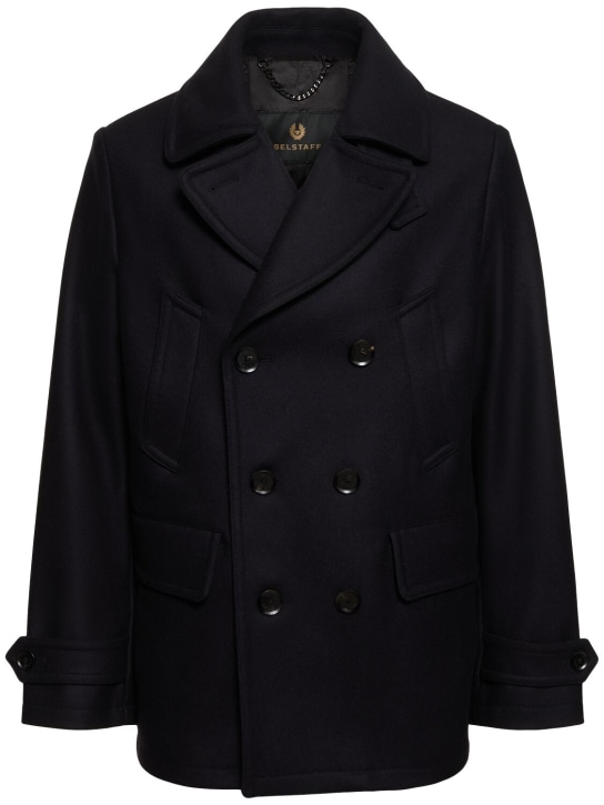 Belstaff: Milford wool blend peacoat - Ink Blue - men_0 | Luisa Via Roma