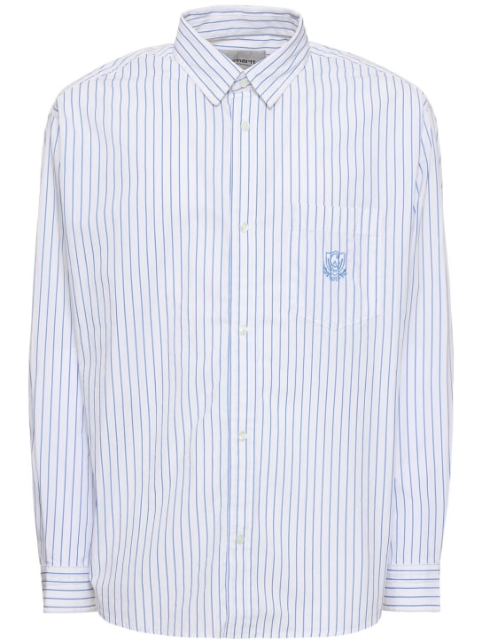 Carhartt WIP: Camiseta con manga larga - Blanco/Azul - men_0 | Luisa Via Roma