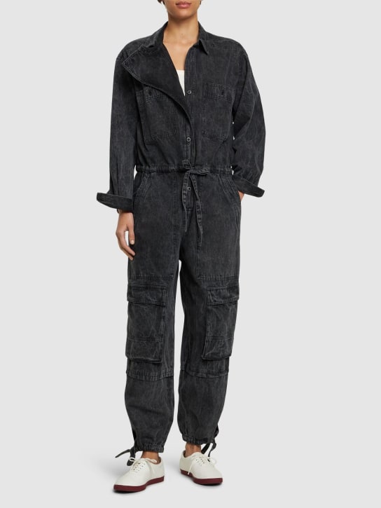 Marant Etoile: Idany long sleeve cotton jumpsuit - Washed Black - women_1 | Luisa Via Roma