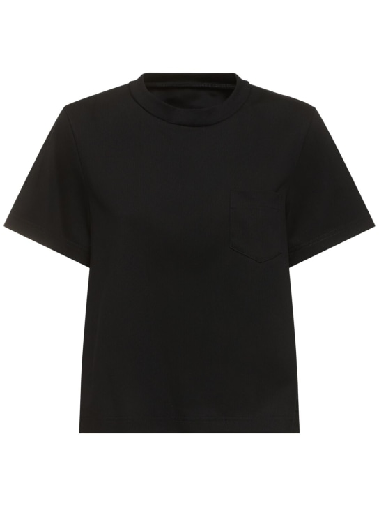 Sacai: Cotton jersey & nylon twill t-shirt - Siyah - women_0 | Luisa Via Roma