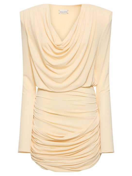 Magda Butrym: Jersey draped mini dress w/ plunge neck - Light Yellow - women_0 | Luisa Via Roma