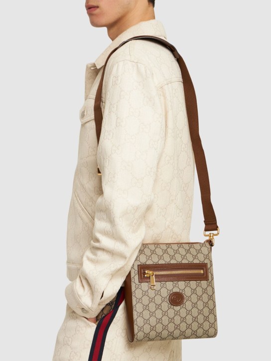 Gucci: GG Supreme coated canvas messenger bag - Bej/Kahverengi - men_1 | Luisa Via Roma