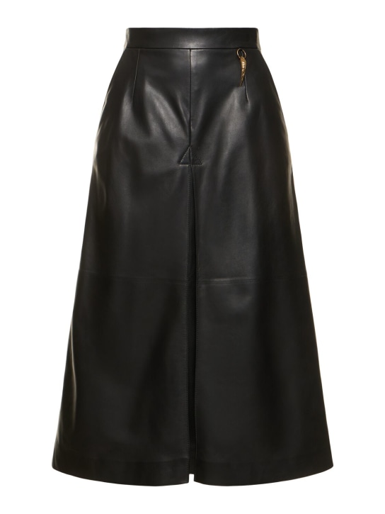 Roberto Cavalli: Leather midi skirt - Black - women_0 | Luisa Via Roma