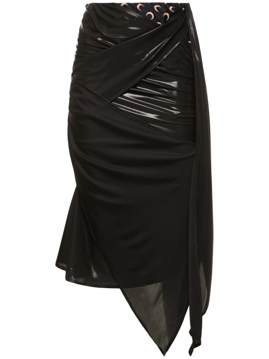 Marine Serre: 垂褶平纹针织迷笛半身裙 - 黑色 - women_0 | Luisa Via Roma