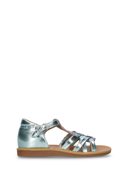 Pom D'api: Metallic leather sandals - Açık Yeşil - kids-girls_0 | Luisa Via Roma