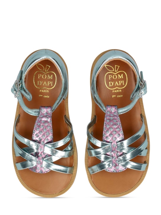 Pom D'api: Metallic leather sandals - Açık Yeşil - kids-girls_1 | Luisa Via Roma