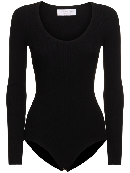 Michael Kors Collection: Stretch viscose long sleeve bodysuit - Black - women_0 | Luisa Via Roma
