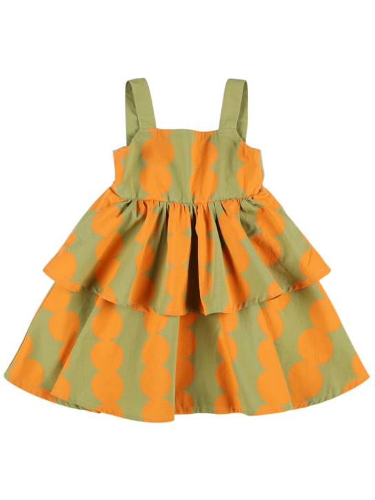 Jellymallow: Vestito in cotone a balze - Verde/Arancione - kids-girls_0 | Luisa Via Roma