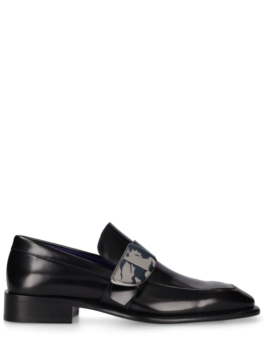 Burberry: Shield EDK leather loafers - Black - men_0 | Luisa Via Roma