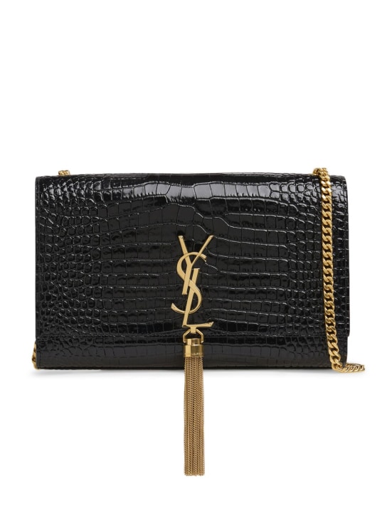 Saint Laurent: Medium Kate croc embossed leather bag - Black - women_0 | Luisa Via Roma