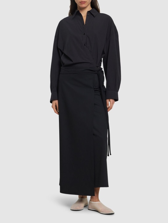 Lemaire: Light wool tailored midi skirt - Jet Black - women_1 | Luisa Via Roma
