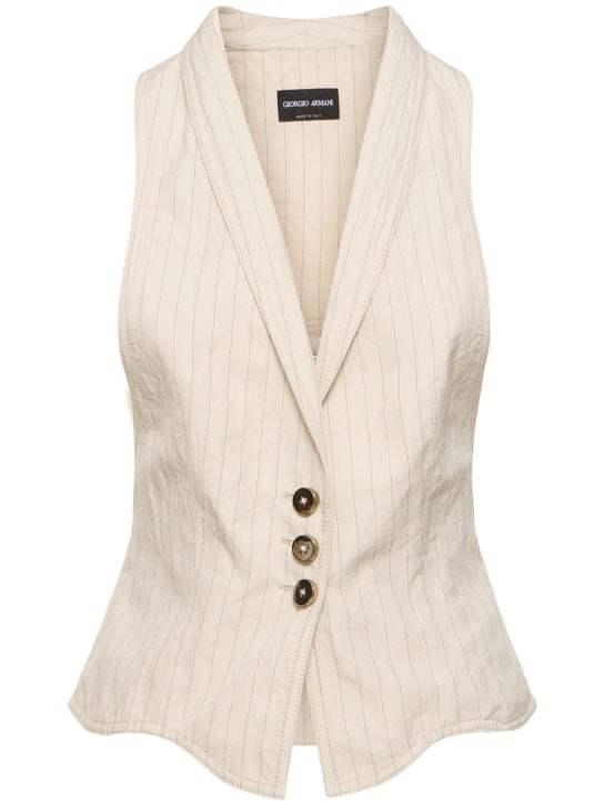 Giorgio Armani: Cotton blend sleeveless vest w/ cutouts - Beige - women_0 | Luisa Via Roma