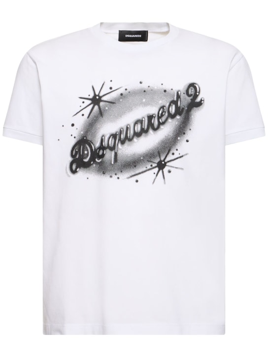 Dsquared2: T-shirt en jersey de coton à imprimé logo - Blanc - men_0 | Luisa Via Roma