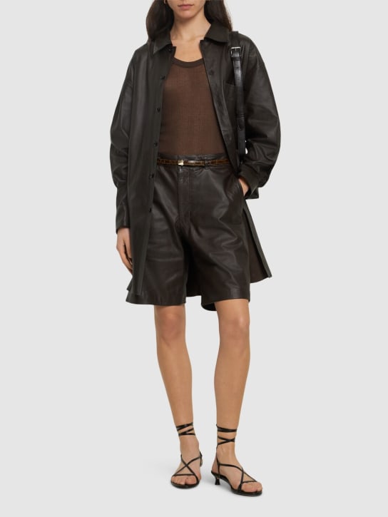 Lemaire: Leather shorts - Dark Brown - women_1 | Luisa Via Roma