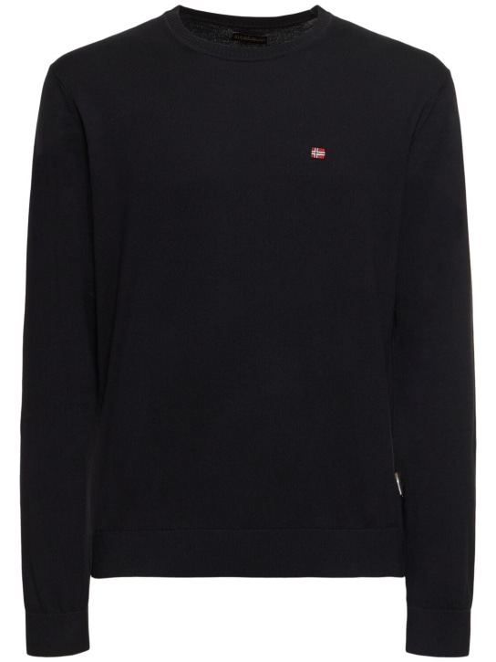 Napapijri: Suéter de algodón con cuello redondo - Negro - men_0 | Luisa Via Roma