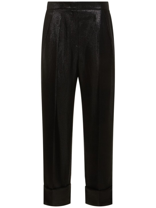 Giorgio Armani: Pantalon taille haute en lurex texturé fluide - Noir - women_0 | Luisa Via Roma