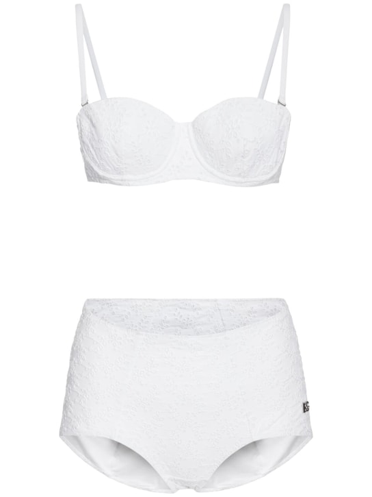 Dolce&Gabbana: Bikini set w/ Sangallo embroidery - White - women_0 | Luisa Via Roma