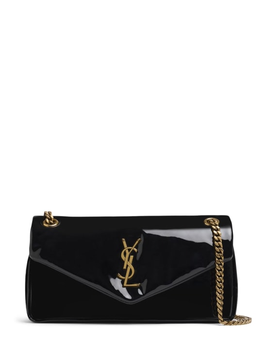 Saint Laurent: Calypso patent leather shoulder bag - Black - women_0 | Luisa Via Roma